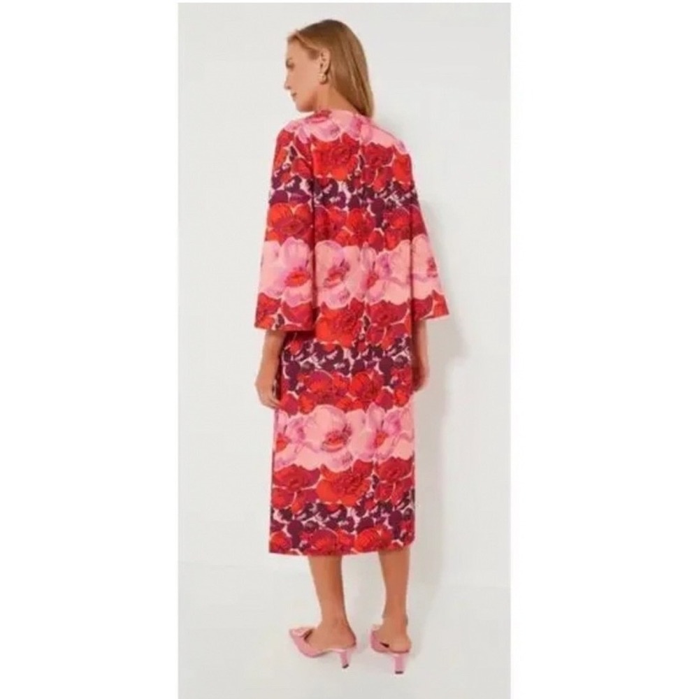 Tuckernuck Hutton Dress Poppy Stripe Floral Pink Red Midi 3X 3/4 Sleeve Crewneck - Picture 2 of 9